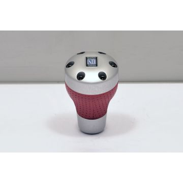 Nardi Ambition Line Matte Silver and Red Perforated Leather Gear Knob