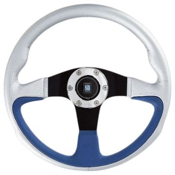 Nardi Challenge Silver Leather/Blue Perforated Leather Steering Wheel 350mm with Black Spokes