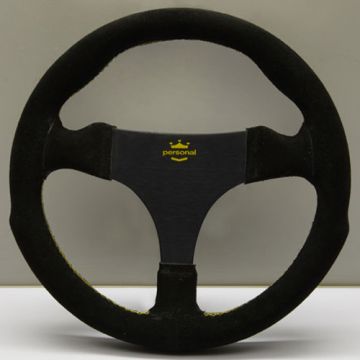 Personal Formula Racing Suede Steering Wheel 270mm with Yellow Stitching and Black Spokes