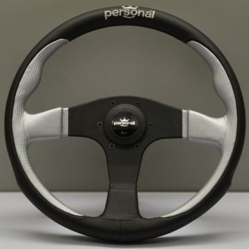 Personal Pole Position Black/Silver Leather Steering Wheel 350mm with Black Spokes