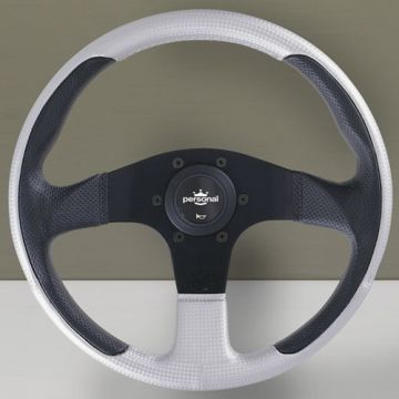 Personal New Racing Silver Leather/Black Perforated Leather Steering Wheel 320mm with Black Spokes