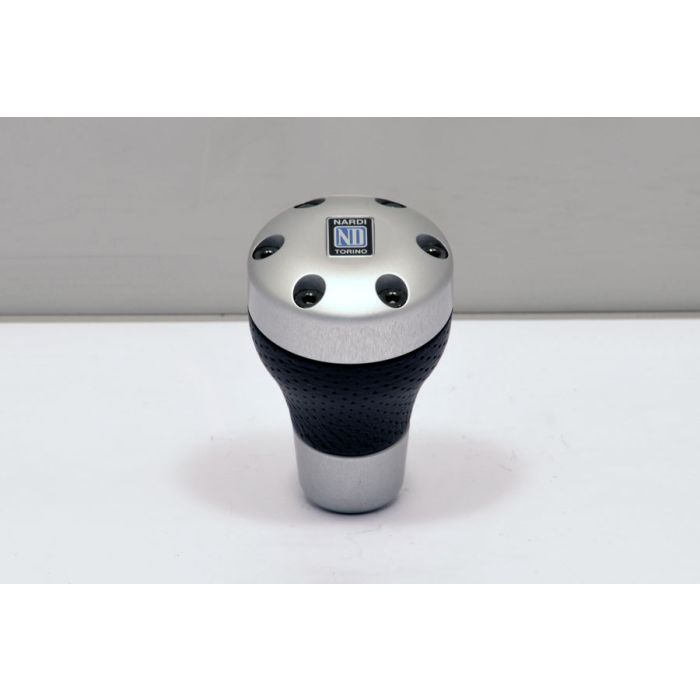 Nardi Ambition Line Matte Silver and Black Perforated Leather Gear Knob