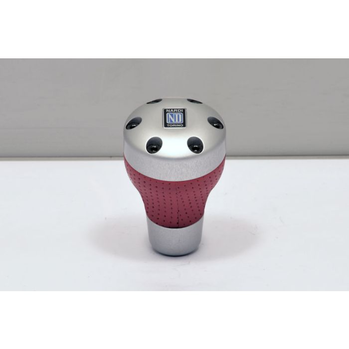 Nardi Ambition Line Matte Silver and Red Perforated Leather Gear Knob